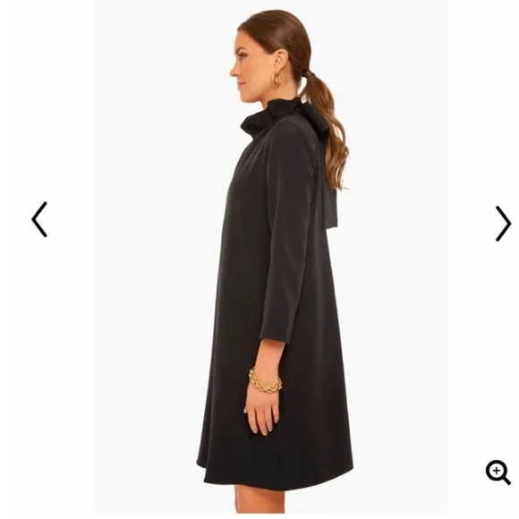 Tuckernuck Daphne Black Dress Bow Back Ruffle Neck XS